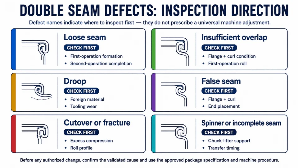 Common seam conditions and the areas to inspect first; not a universal adjustment guide.
