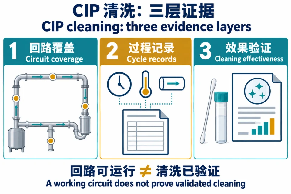 CIP evidence diagram: circuit coverage, cycle records and cleaning effectiveness